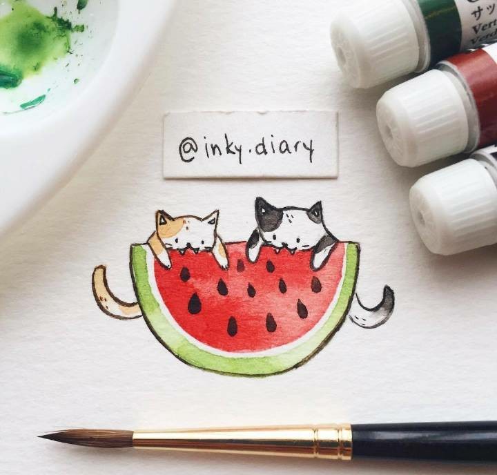 小清新水彩插画可爱水彩插画 ins:inky.diary