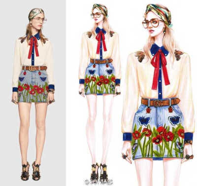 不出模特的感觉(﹙_﹙)这身淑女中带着些狂野的感觉#gucci#服装效果图