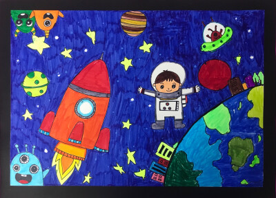 地球太空图画儿童作品图片
