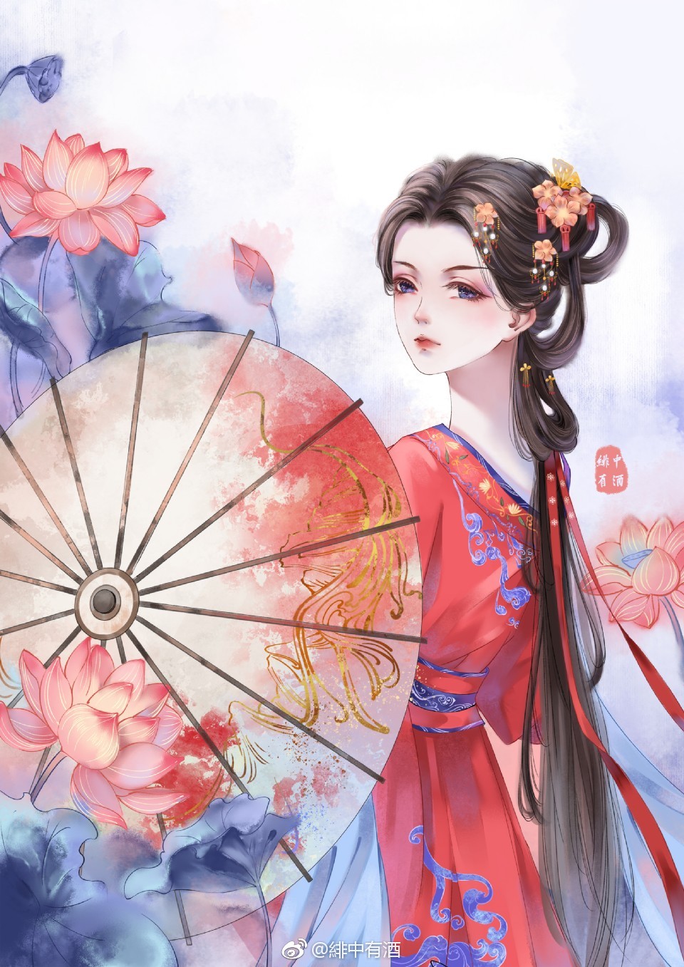 手绘古装美女 插画师:绯中有酒