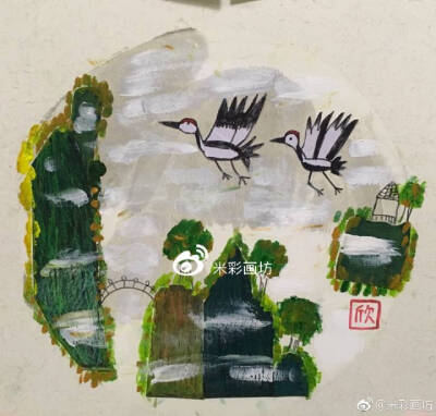 来自网络,侵删儿童创意美术,儿童绘画武夷山仙鹤飞,低龄剪纸画