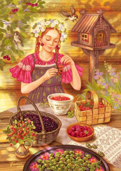 少女 美食 俄罗斯风情插画 ~ 画师tanya sitaya作品