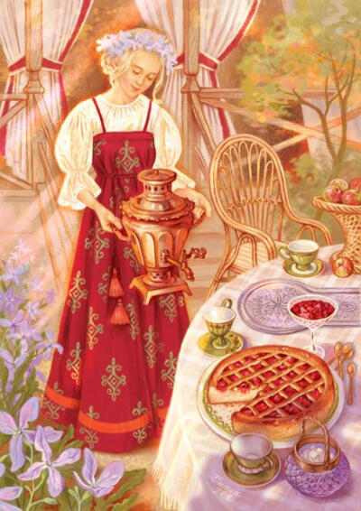 少女 美食 俄罗斯风情插画 ~ 画师tanya sitaya作品