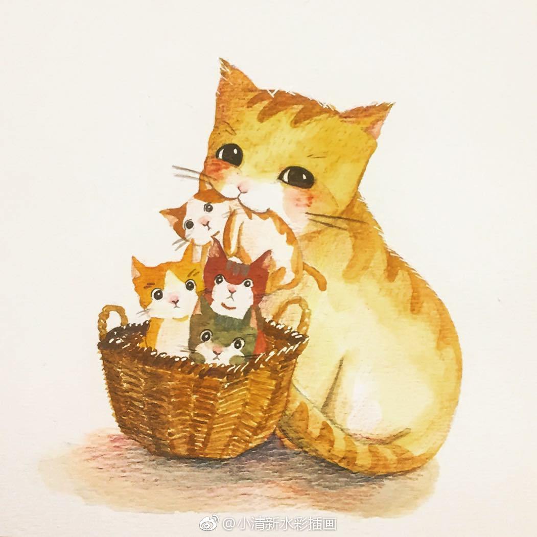 水彩插画~一组可爱的喵喵~~ins:foodiecherrypie