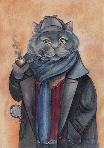 拟人化的装扮,萌可爱的猫插画 ~ 俄罗斯画师plovetskaya tatiana