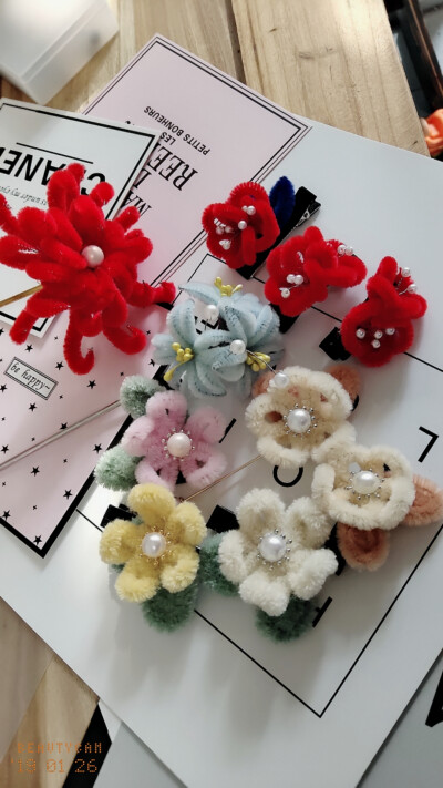 纯手工原创 仿绒花 扭扭棒 绒花发簪发卡
