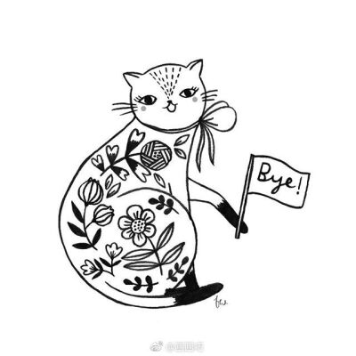 各种形态的猫咪黑白手绘插画(第三辑)~ 作者:flora waycott