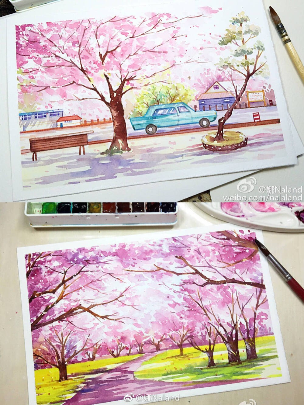 樱花风景画马克笔图片