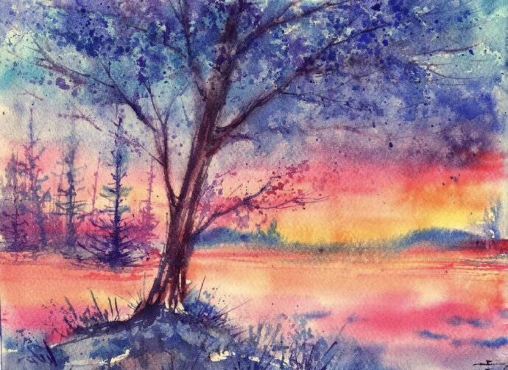 annaarmona水彩画,黄昏与黎明的色彩!
