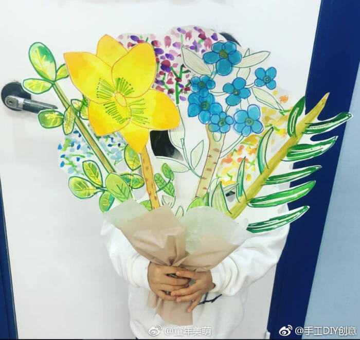温馨美好的花束,三八妇女节母亲节的儿童(幼儿)手工绘画创意