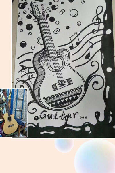 吉他线描装饰画图片