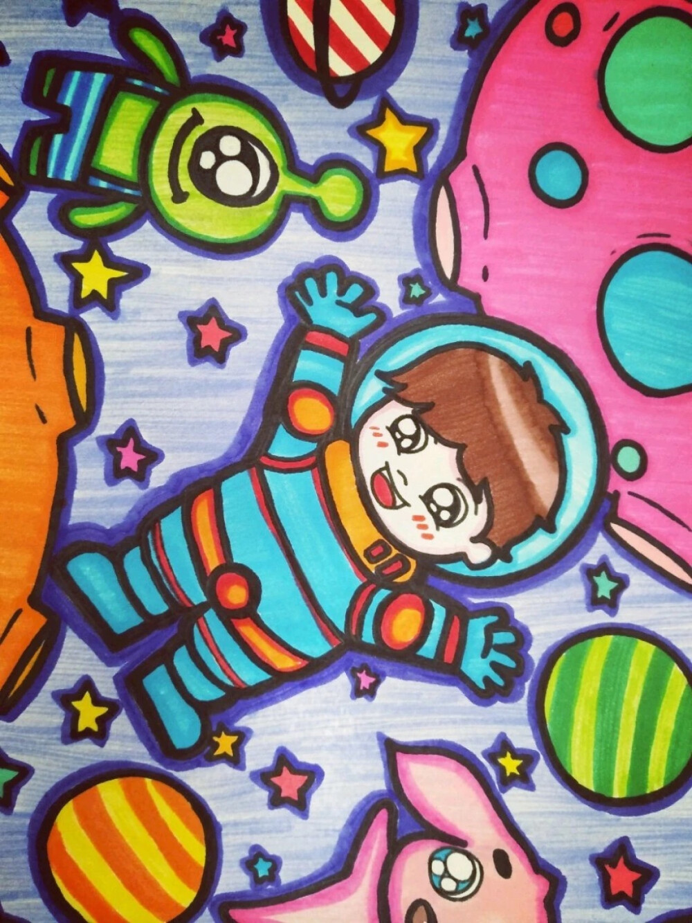 丹尼索蜡笔画太空人图片