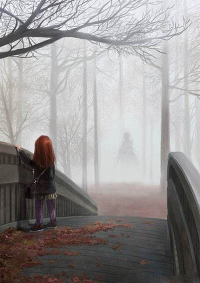 孤独的小女孩--女孩站在桥上,看向迷雾森林,忽然,远处一抹狠色身影向