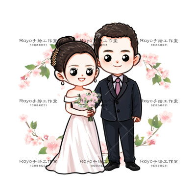 q版头像 女生头像 男生头像 手绘婚纱照 插画手绘 情侣手绘头像 原创