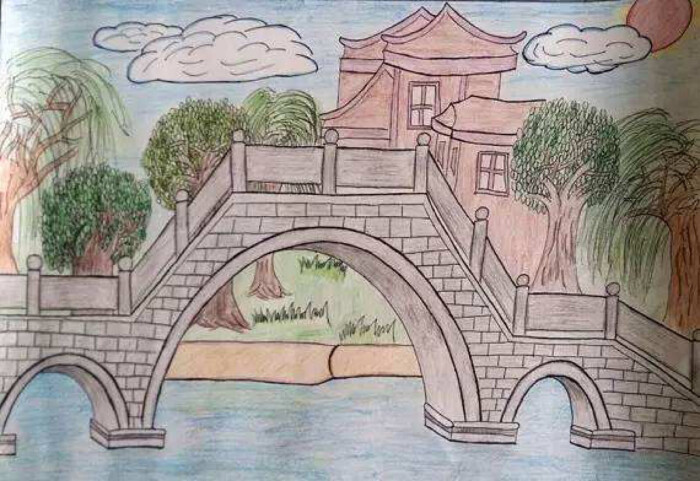 海珠桥儿童画图片