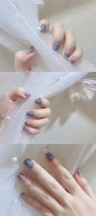 超显白的雾霾蓝美甲.