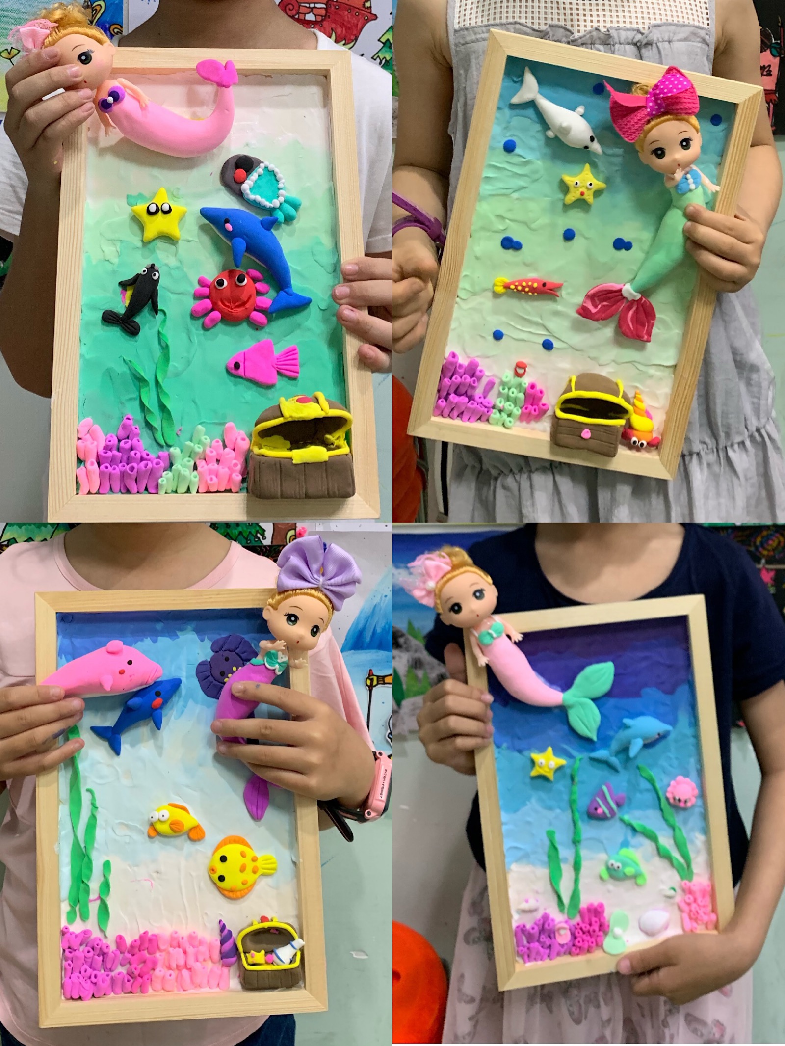 幼儿作品油水分离 蒲公英 粘土美人鱼 海底世界