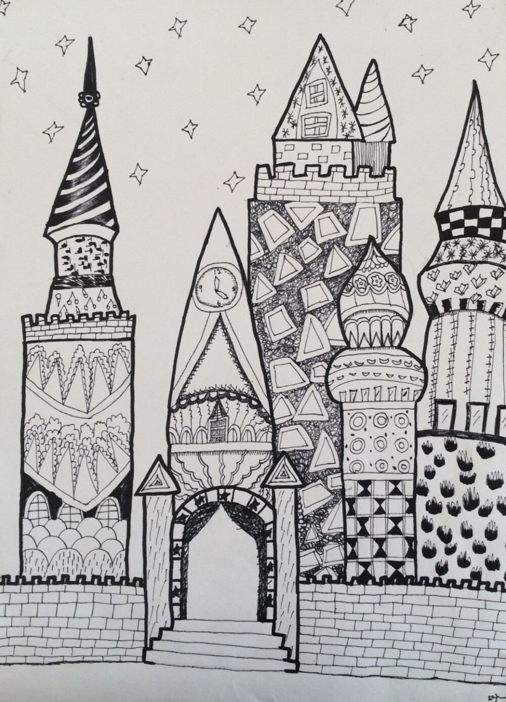 线描画城堡简单图片