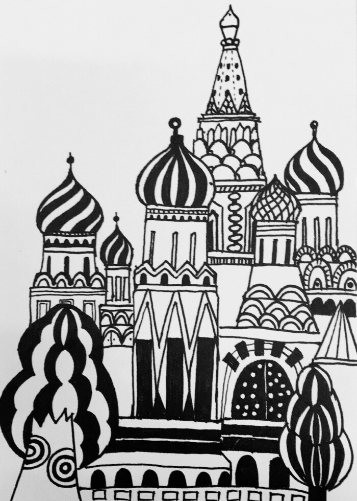 俄罗斯城堡 线描画图片