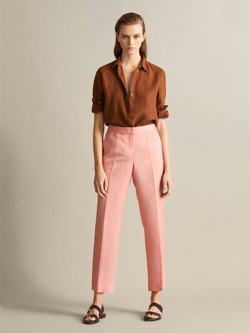 棕色衬衫 粉色西装裤