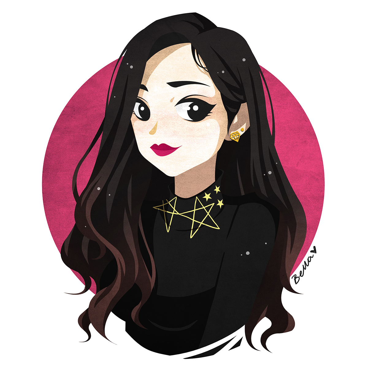 手绘水彩插画女生头像向日葵长发女孩古风