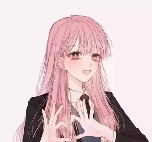 二次元 少女 头像 粉色系 清新 比心