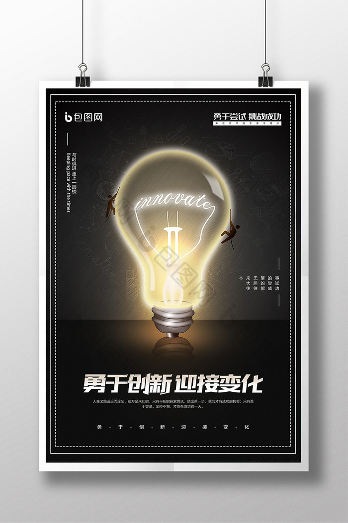 迎接变化勇于创新简约创意灯泡海报图片图片