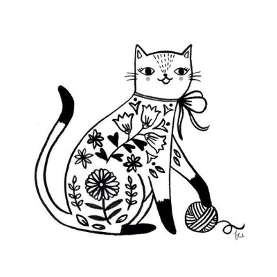猫黑白装饰画简单图片