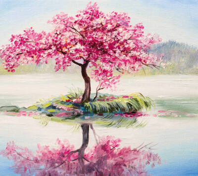 桃花树的图片水粉画图片
