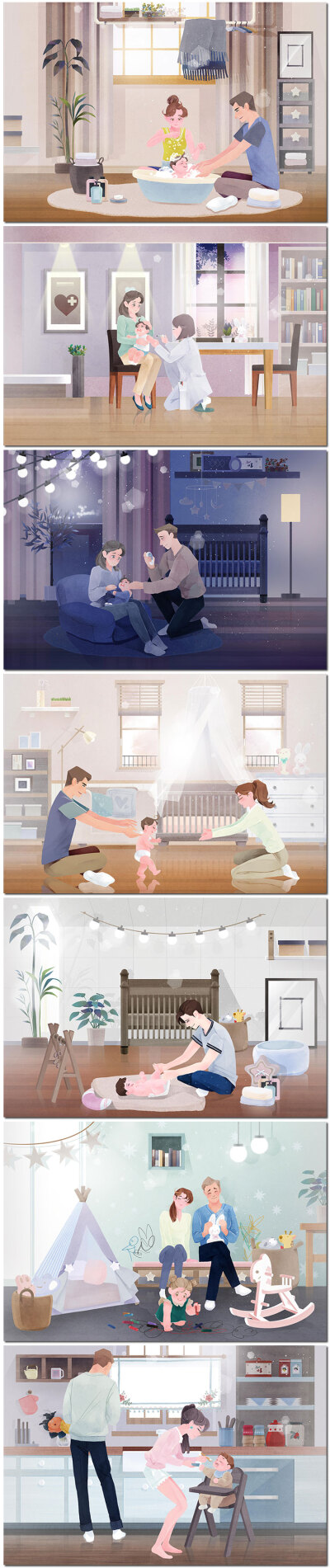 家庭亲子育儿母婴活动休闲一家三口插画插图海报模板psd设计素材