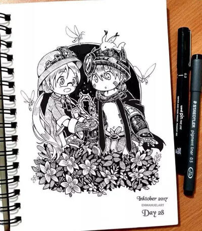 黑白动漫线描作品来自国外的插画师