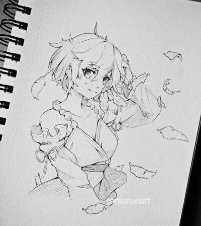 黑白动漫线描作品来自国外的插画师