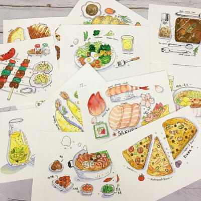 钢笔淡彩美食