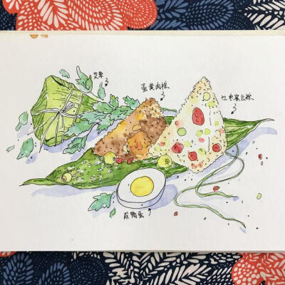 钢笔淡彩美食