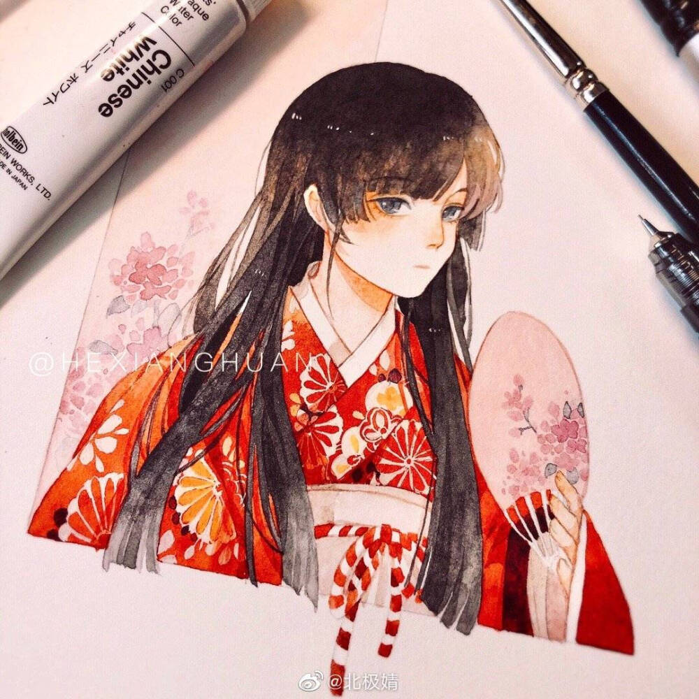 水彩 手绘画师:鹤相欢,微博:北极婧