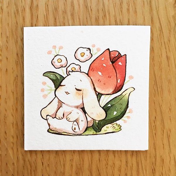日本插画师mokarooru 笔下萌萌哒兔子- 治愈系图片