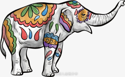 彩色大象线描画图片