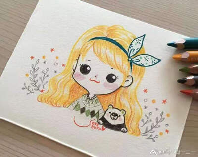 彩铅小女孩