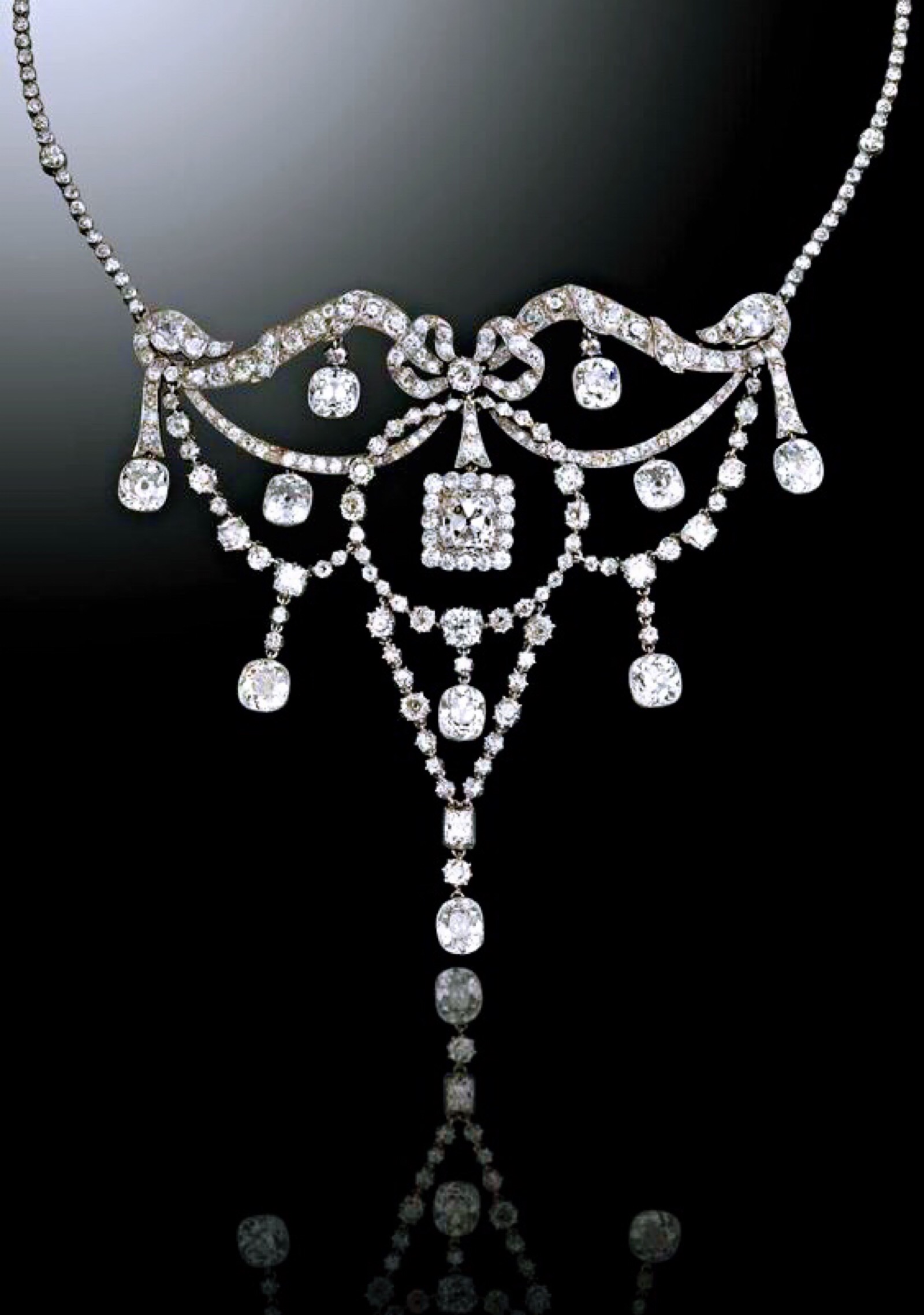 美好年代的古董缎带结元素花环风格钻石项链