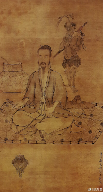 在吕祖画像上常常可以看到有一精怪形貌的人物,常伴吕祖左右,他就是