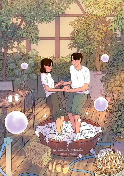 韩国情侣插画myeong图片
