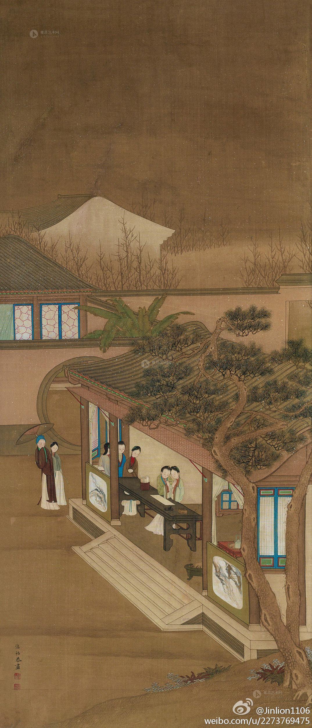 嘉德春拍之孙佑《赋诗图》,画中厢房两侧嵌有石屏,恰好今天去故宫看展