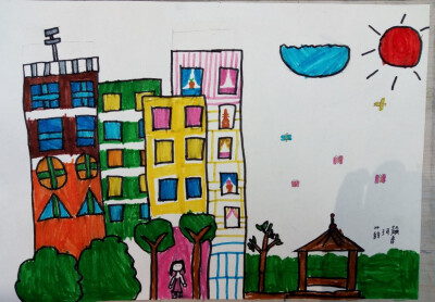 小区房子绘画图片