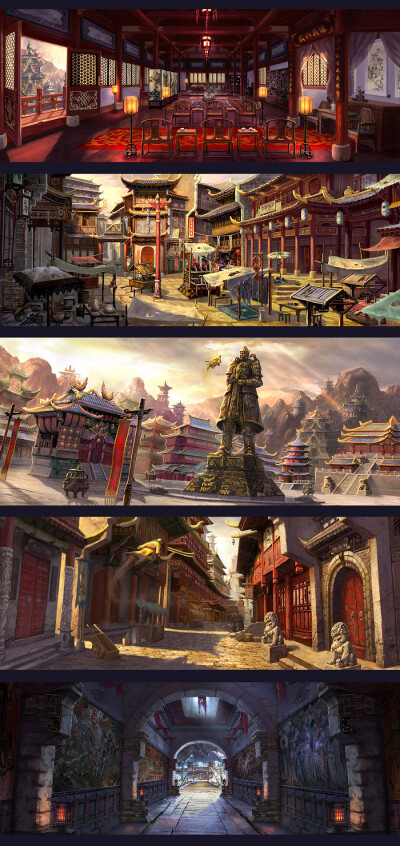 高清大图插画,古风和风城市建筑