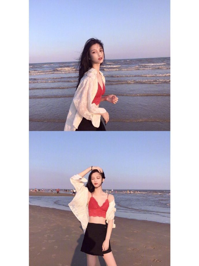 女生海边拍照姿势