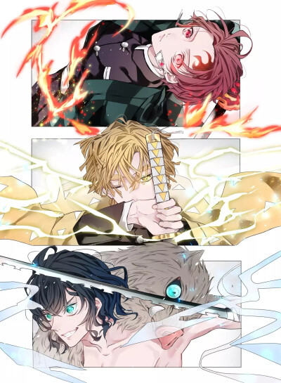 鬼灭之刃 中秋快乐灶门炭治郎 我妻善逸 嘴平伊之助画师twi:希@nzm