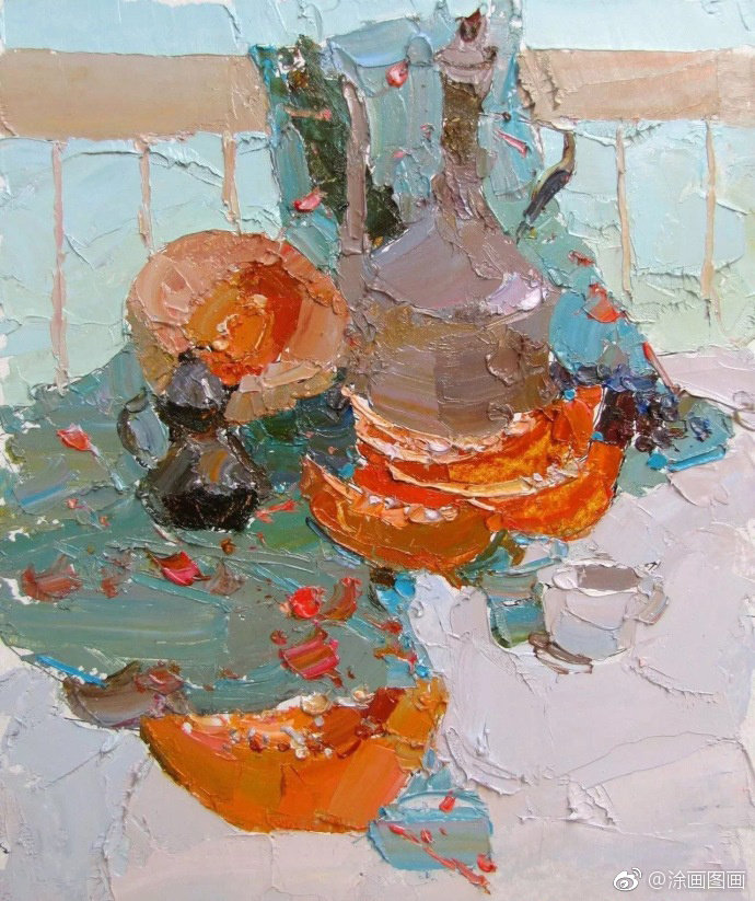 画面干净清爽的刮刀画静物daniel volkov