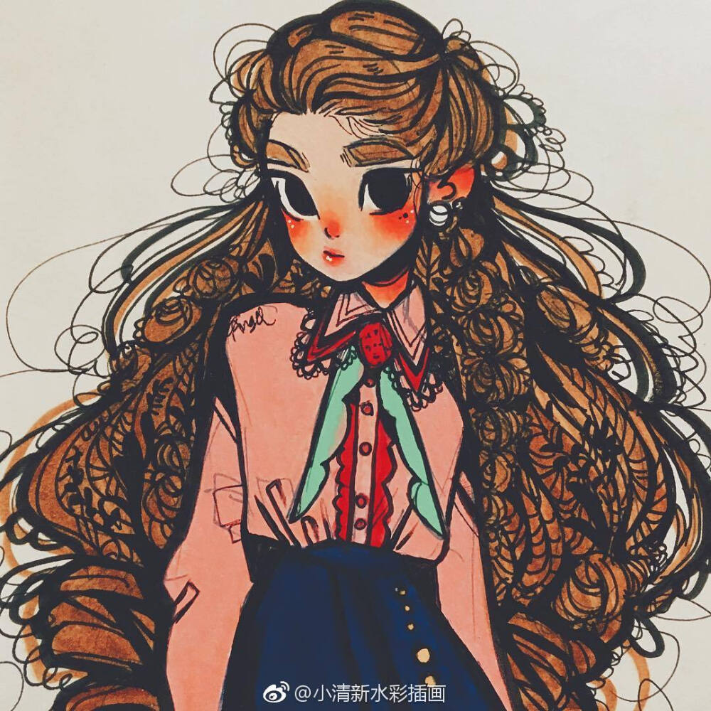 可爱个性少女插画,图片来源:ins:angelmochiii
