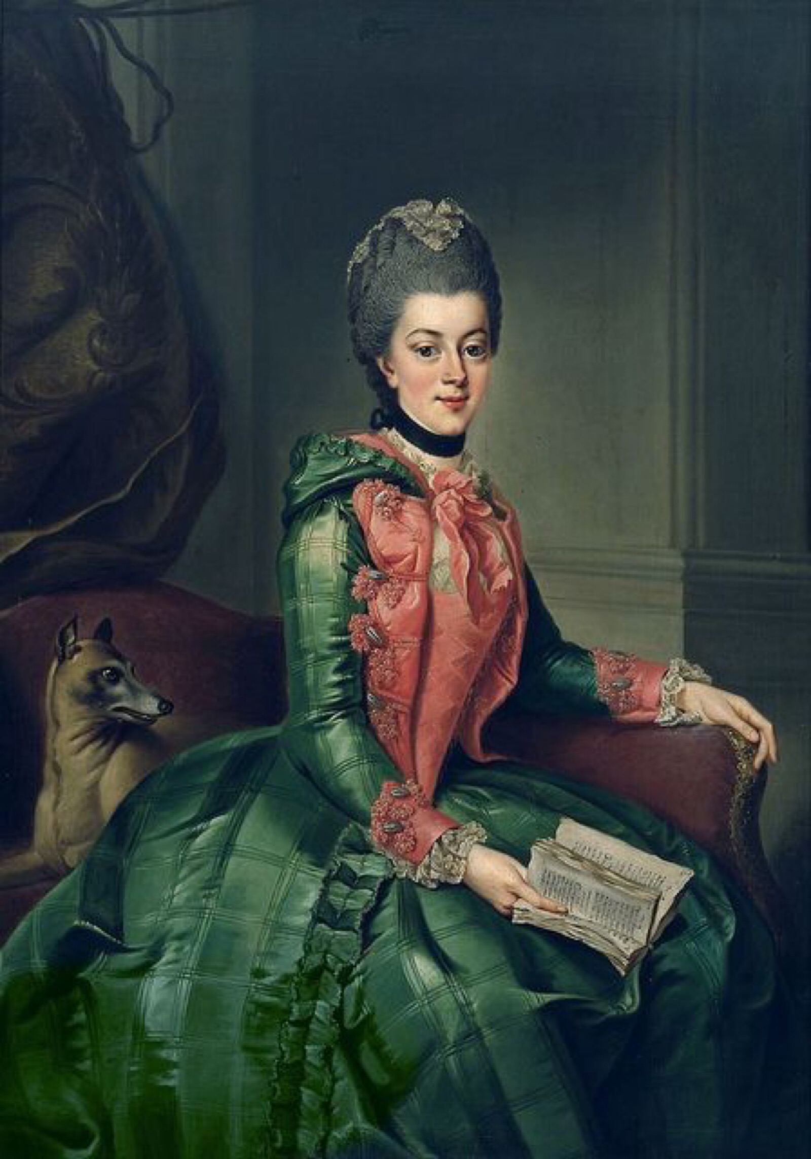 油画中穿绿色裙子的女人