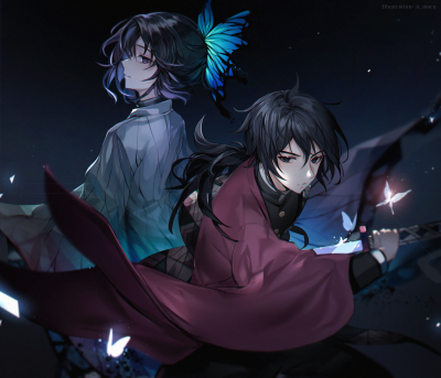 鬼灭之刃# 蝴蝶忍 富冈义勇 画师:a_maru